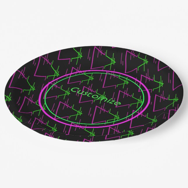 Retro Neon Geometric Pattern Paper Plate (Angled)