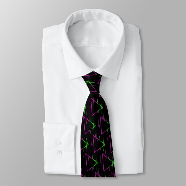 Retro Neon Geometric Pattern Tie (Tied)