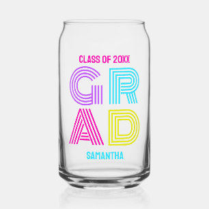 Retro Neon Grad Graduation Can Glass