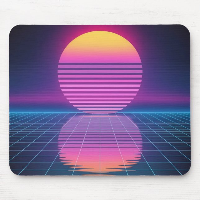 Retro Neon Grid Sunset Mouse Pad (Front)