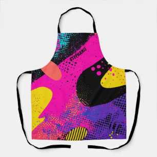Retro Neon Hot Pink Cyan Abstract Pop Art Apron