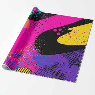 Retro Neon Hot Pink Cyan Abstract Pop Art Wrapping Paper
