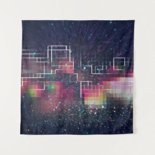 Retro neon lights and geometric seamless pattern tapestry
