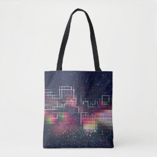 Retro neon lights and geometric seamless pattern tote bag
