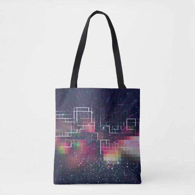 Retro neon lights and geometric seamless pattern tote bag (Front)