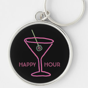 Retro Neon Martini Happy Hour Keychain
