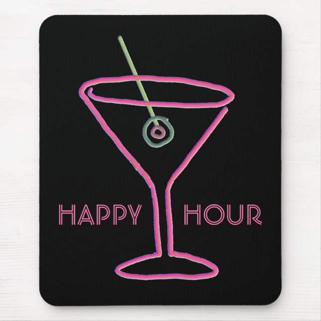 Retro Neon Martini Happy Hour Mousepad (Front)