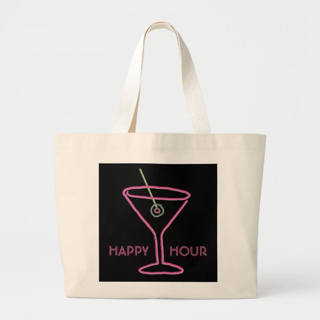 Retro Neon Martini Happy Hour Tote Bag (Front)