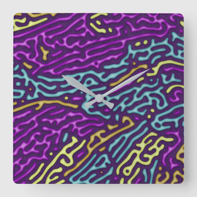 Retro Neon Maze Pattern – Arcade Aesthetic Square Wall Clock (Front)