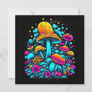 Retro Neon Mushrooms and Flowers Ai Art