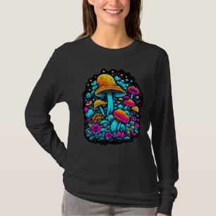 Retro Neon Mushrooms and Flowers T-Shirt