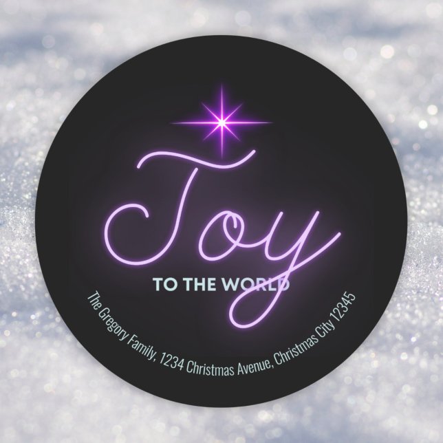 Retro Neon Pink Joy Christmas Star Address  Classic Round Sticker (Creator Uploaded)