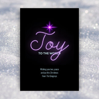 Retro Neon Pink Joy To The World Christmas Star Holiday Card
