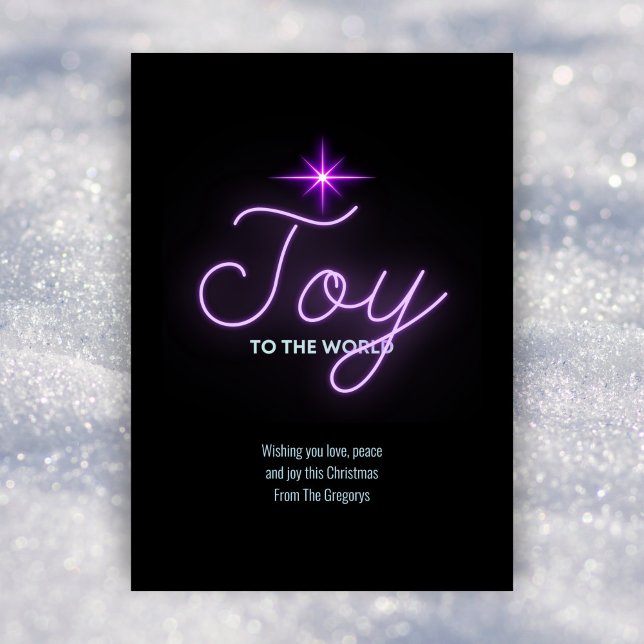 Retro Neon Pink Joy To The World Christmas Star Holiday Card (Creator Uploaded)