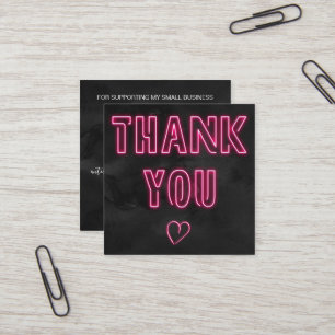 Retro neon pink sign black order thank you square business card