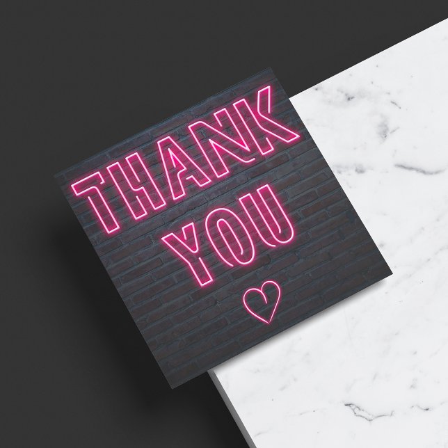 Retro neon pink sign order thank you square business card (Creator Uploaded)