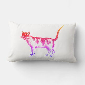Retro Neon Pop Art Cat Lumbar Pillow