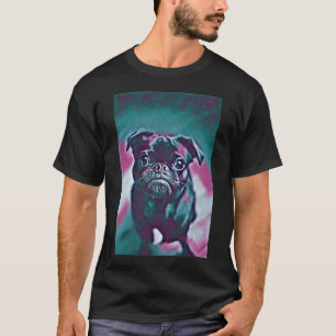Retro Neon Purple Portrait Puppy Pug Life Art T-Shirt