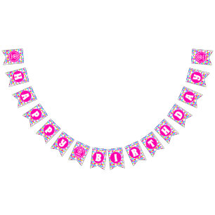 Retro Neon Queen Of Hearts Birthday Bunting Flags