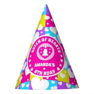 Retro Neon Queen Of Hearts Birthday Party Hat