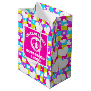 Retro Neon Queen Of Hearts Birthday Party Medium Gift Bag
