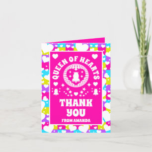 Retro Neon Queen Of Hearts Birthday Thank You Card