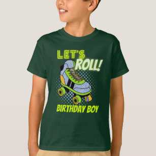 Retro Neon Roller Skating Lets Roll Birthday Boy T-Shirt
