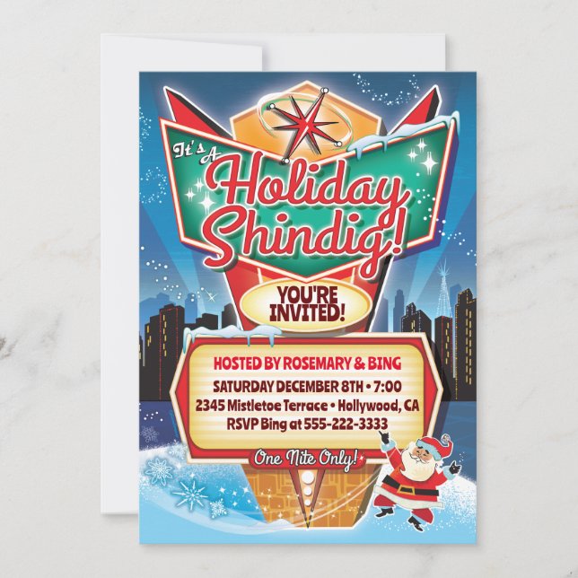 Retro Neon Sign Christmas Invitation (Front)