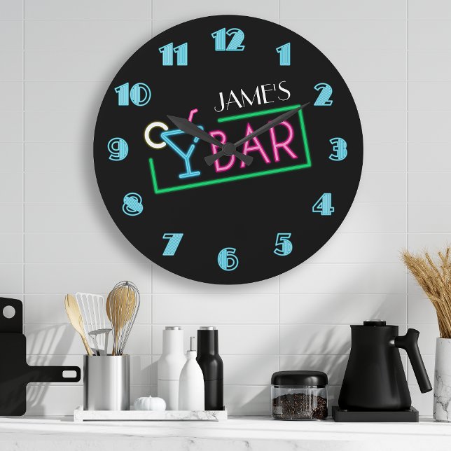 Retro Neon Sign Coffee Cafe Large Clock (Creator Uploaded)