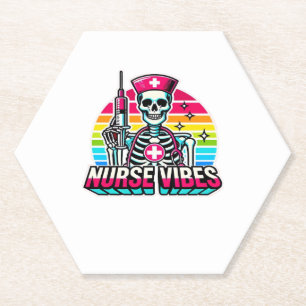 Retro Neon Skeleton Nurse � Funny Spooky Medical D Paper Coaster