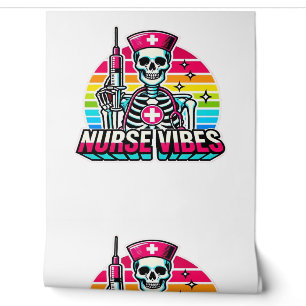Retro Neon Skeleton Nurse – Funny Spooky Medical D Wallpaper
