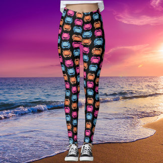 Retro Neon Style Pink 80s Ocean Crab Pattern Black Leggings