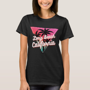 Retro Neon Sunset Palm Trees Long Beach California T-Shirt