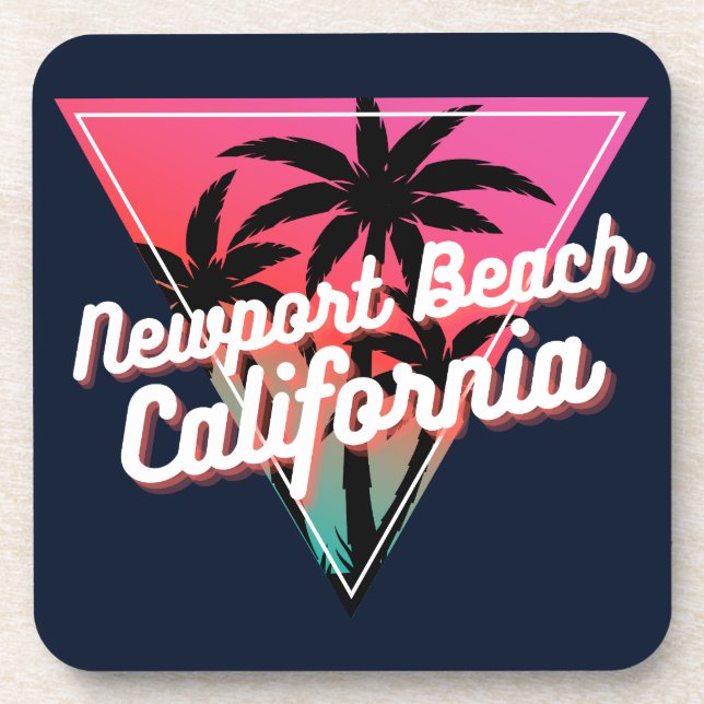 Retro Neon Sunset Palm Trees Newport Beach Coaster (Front)