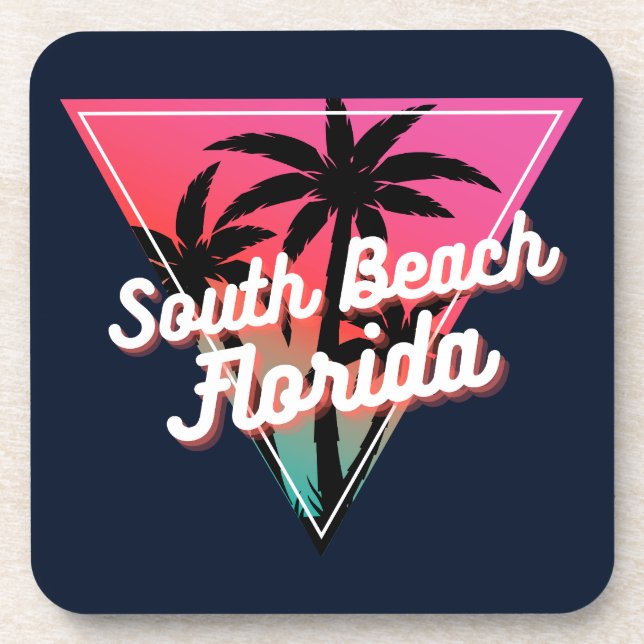 Retro Neon Sunset Palm Trees South Beach Florida Coaster (Front)