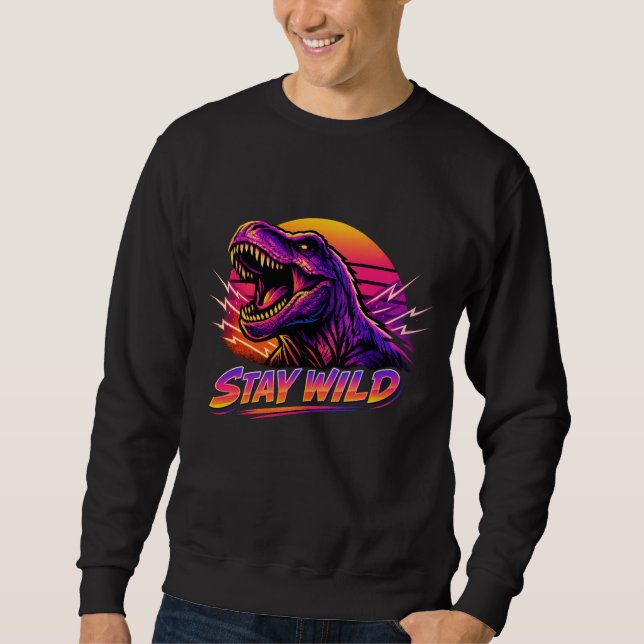 Retro Neon T-Rex Roar Sweatshirt (Front)