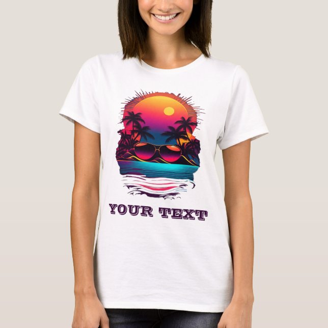 retro neon tropical island summer party T-Shirt (Front)