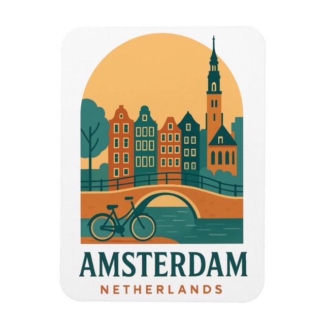 Retro Netherlands Magnet - Vintage Amsterdam Canal (Vertical)