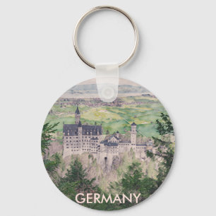Retro Neuschwanstein Castle in Germany Key Ring