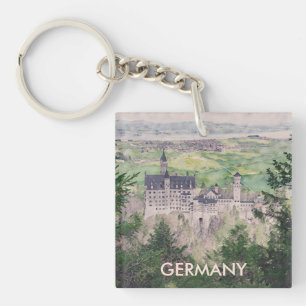 Retro Neuschwanstein Castle in Germany Key Ring