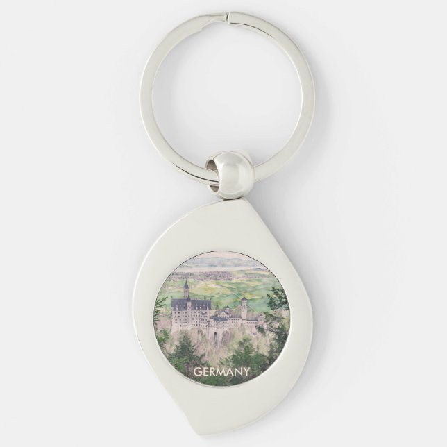 Retro Neuschwanstein Castle in Germany Key Ring (Front)