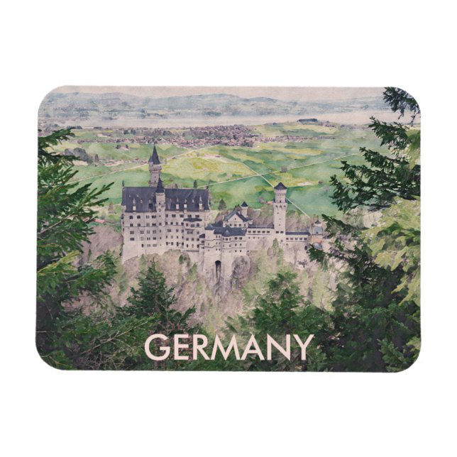 Retro Neuschwanstein Castle in Germany Magnet (Horizontal)