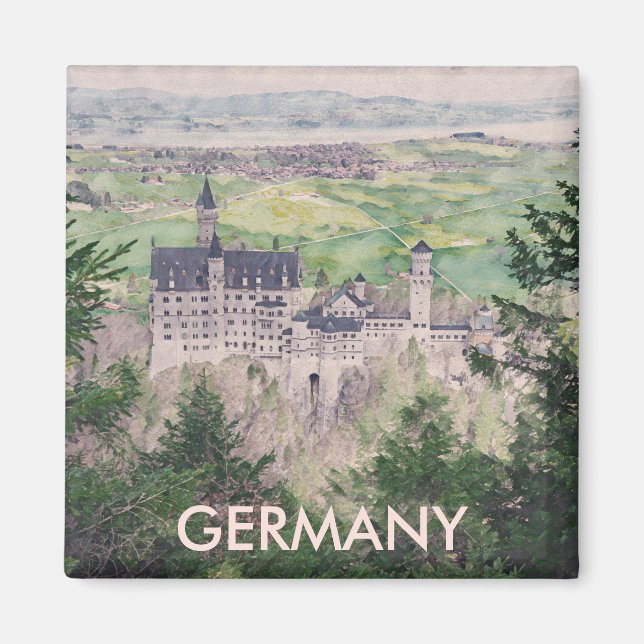 Retro Neuschwanstein Castle in Germany Magnet (Front)