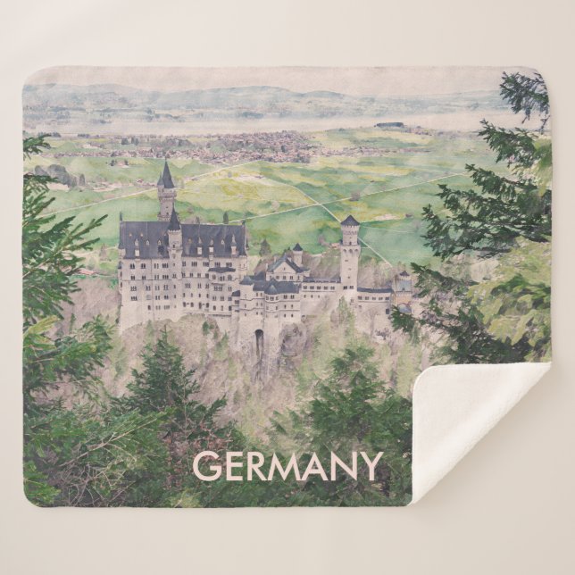 Retro Neuschwanstein Castle in Germany Sherpa Blanket (Front (Horizontal))