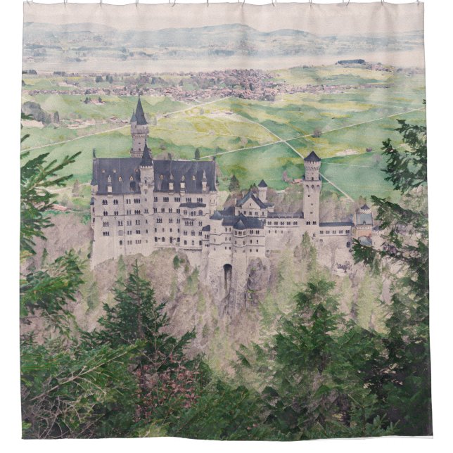 Retro Neuschwanstein Castle in Germany Shower Curtain (Front)