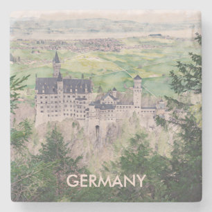 Retro Neuschwanstein Castle in Germany Stone Coaster