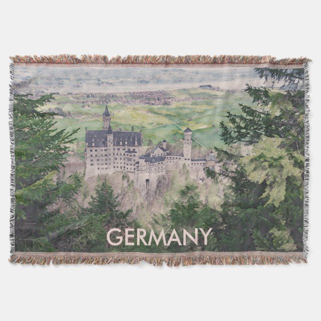 Retro Neuschwanstein Castle in Germany Throw Blanket (Front)