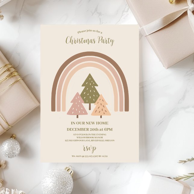 Retro Neutral Rainbow Merry & Bright  Invitation (Creator Uploaded)