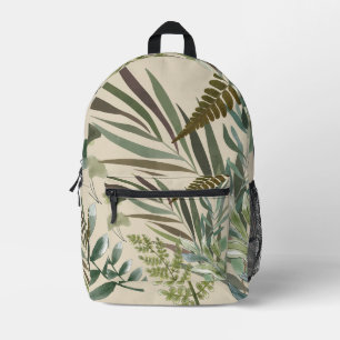 Retro Neutral Sage Floral Fern Botanical Foliage  Printed Backpack