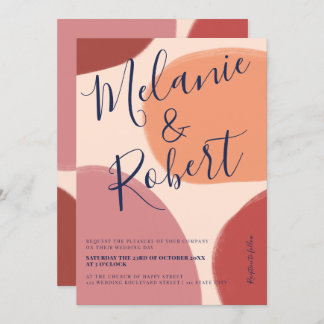 Retro neutral shapes earth tone wedding initials invitation